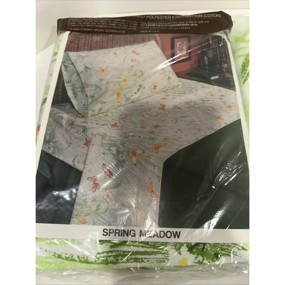 VTG Bibb Room Concepts Double Bed Flat & Fitted Sheet NEW Spring Meadow